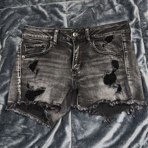 American eagle mid rise black distressed jean shorts